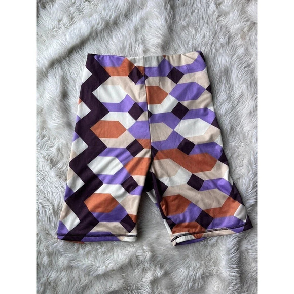 zara bike shorts small athletic Print Bold Bright Stretch multicolor geo print - Picture 2 of 6